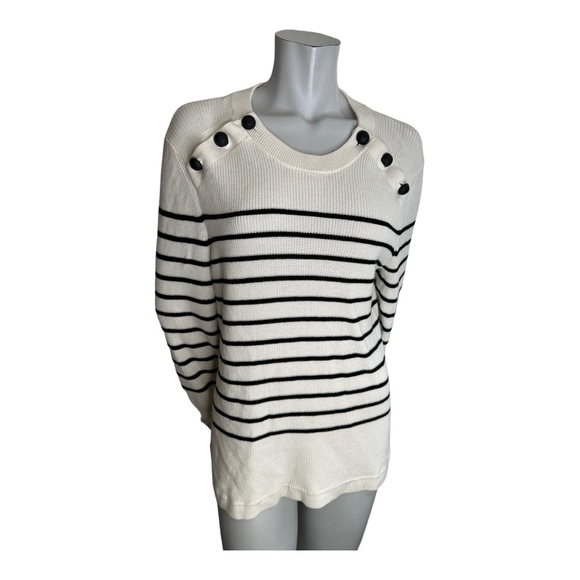 Vince Camuto Sweaters - Vince Camuto Cream Black Striped 100% Cotton Sweater Size Large
